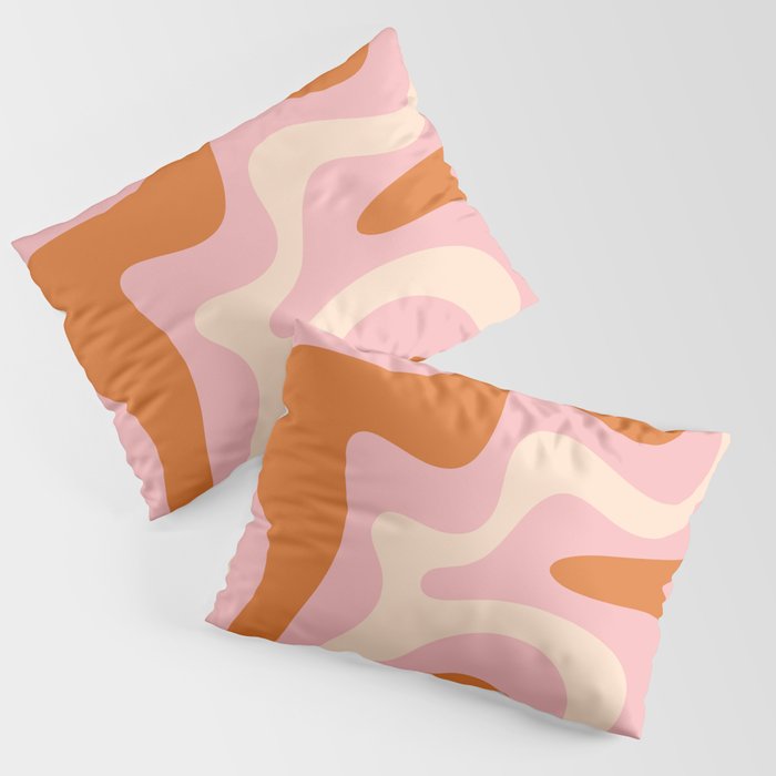 Retro Liquid Swirl Abstract Square Pink Orange Cream Pillow Sham Gallery Image 3