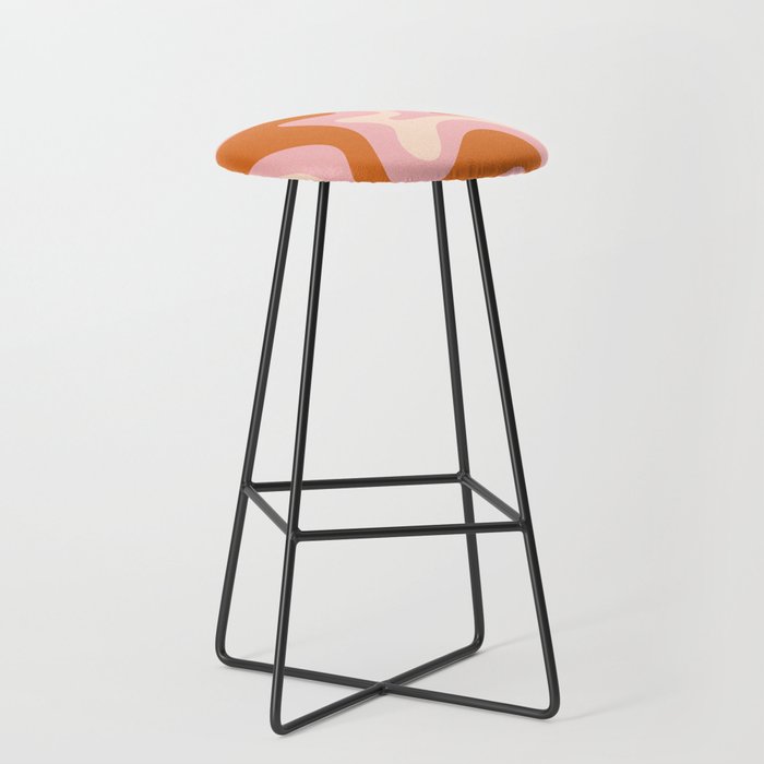 Retro Liquid Swirl Abstract Square Pink Orange Cream Stool Gallery Image 1