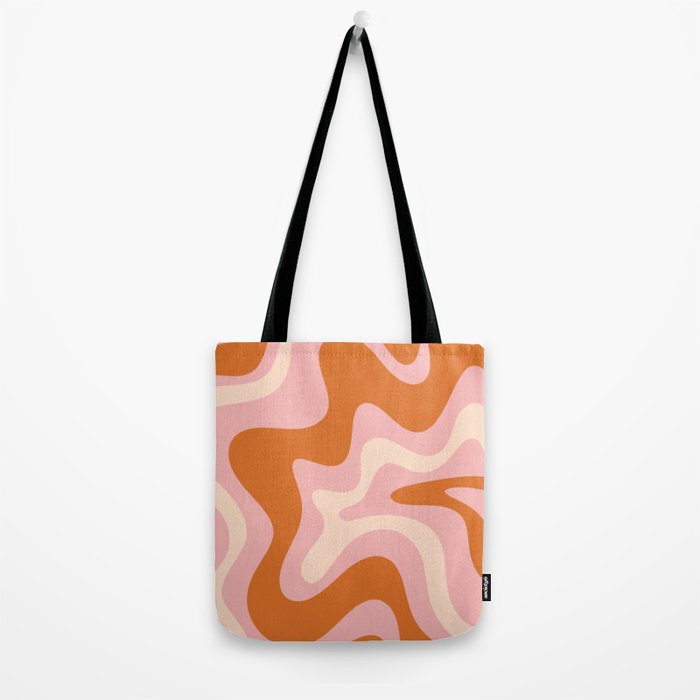 Retro Liquid Swirl Abstract Square Pink Orange Cream Tote Bag Gallery Image 2