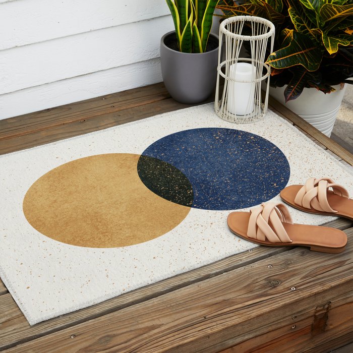 Circle Abstract - Gold Navy Blue Texture Outdoor Rug Gallery Image 2