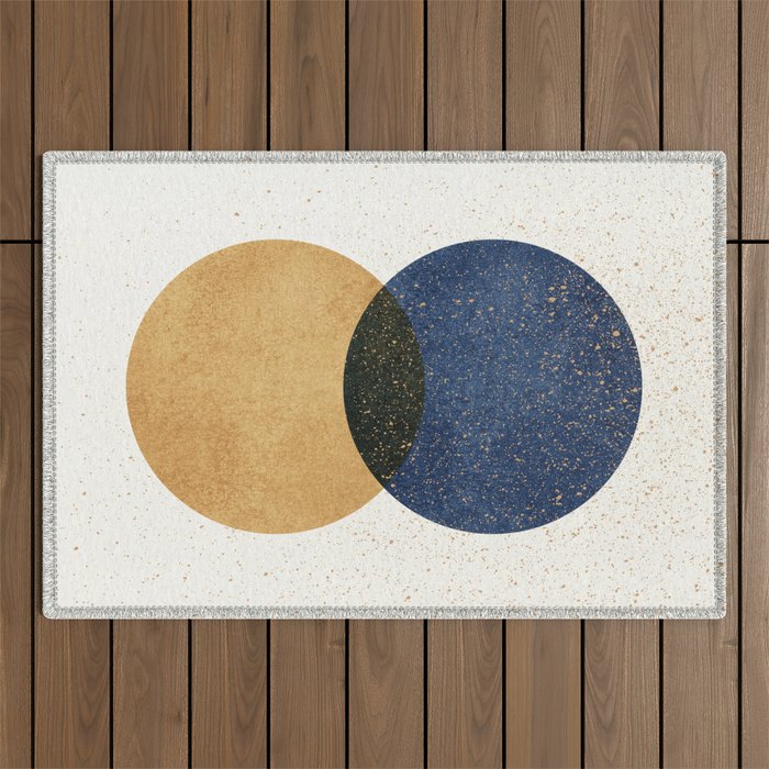 Circle Abstract - Gold Navy Blue Texture Outdoor Rug Gallery Image 1