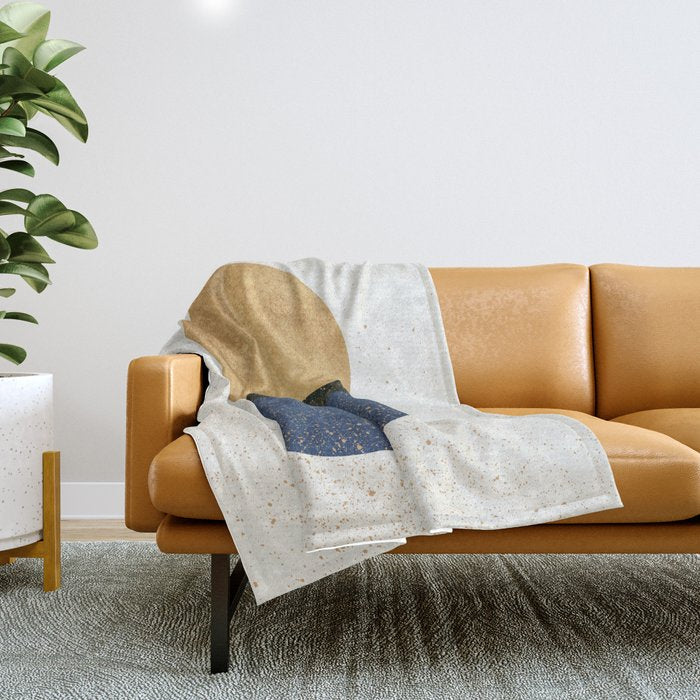 Circle Abstract - Gold Navy Blue Texture Throw Blanket Gallery Image 1