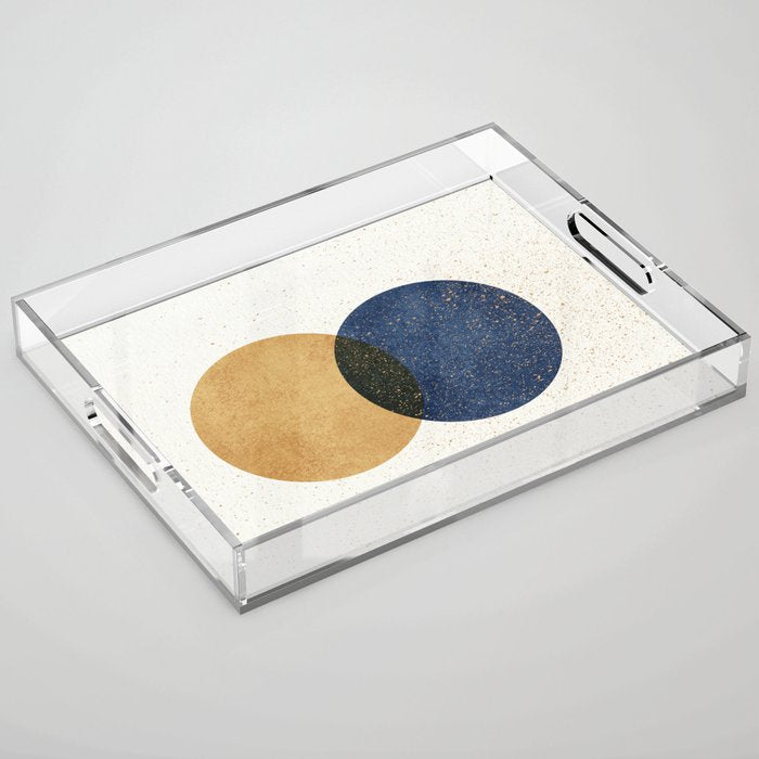 Circle Abstract - Gold Navy Blue Texture Acrylic Tray Gallery Image 1
