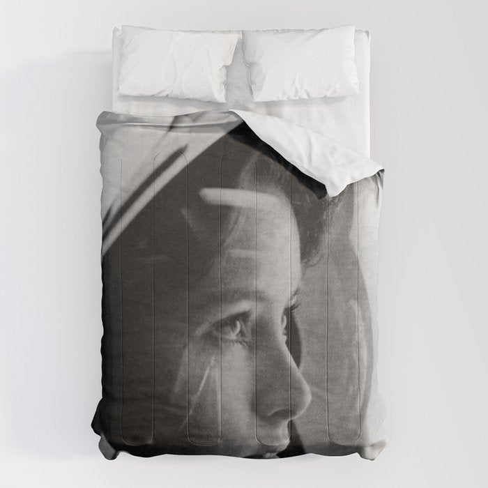 NASA Astronaut, Anna Fisher, black and white photograph Comforter Gallery Image 1