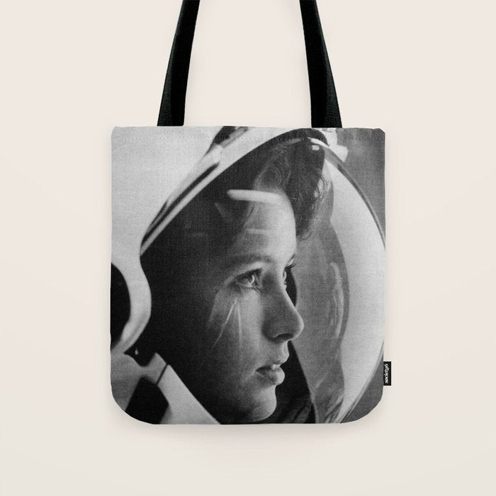 NASA Astronaut, Anna Fisher, black and white photograph Tote Bag Gallery Image 1