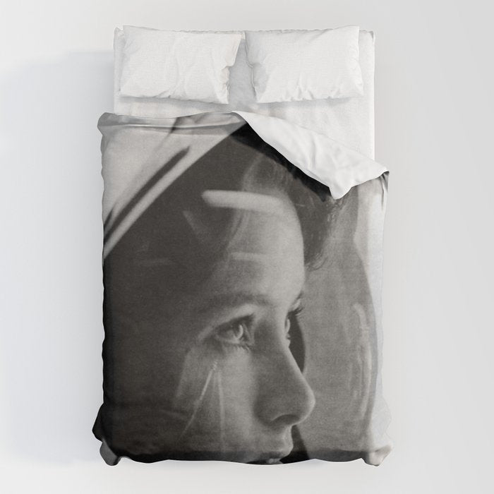 NASA Astronaut, Anna Fisher, black and white photograph Duvet Cover Gallery Image 6