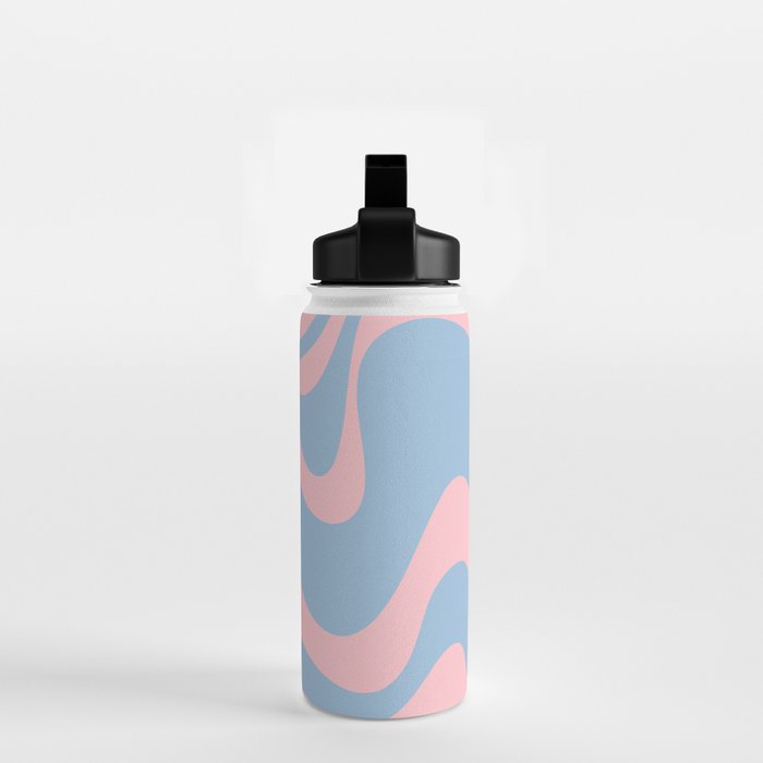 Retro Liquid Swirl Abstract 2 in Pastel Pink and Light Blue Water Bottle Gallery Image 2