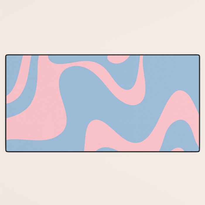 Retro Liquid Swirl Abstract 2 in Pastel Pink and Light Blue Desk Mat Gallery Image 3