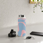 Retro Liquid Swirl Abstract 2 in Pastel Pink and Light Blue Water Bottle Gallery Image 4
