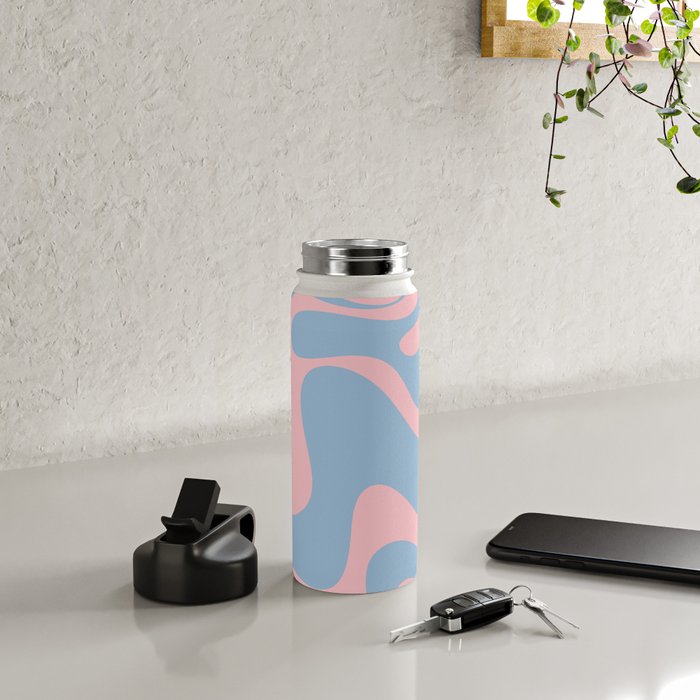 Retro Liquid Swirl Abstract 2 in Pastel Pink and Light Blue Water Bottle Gallery Image 4