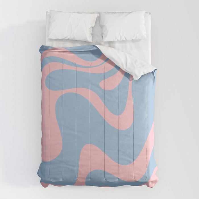 Retro Liquid Swirl Abstract 2 in Pastel Pink and Light Blue Comforter Gallery Image 1