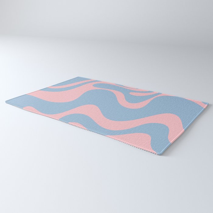 Retro Liquid Swirl Abstract 2 in Pastel Pink and Light Blue Rug Gallery Image 3