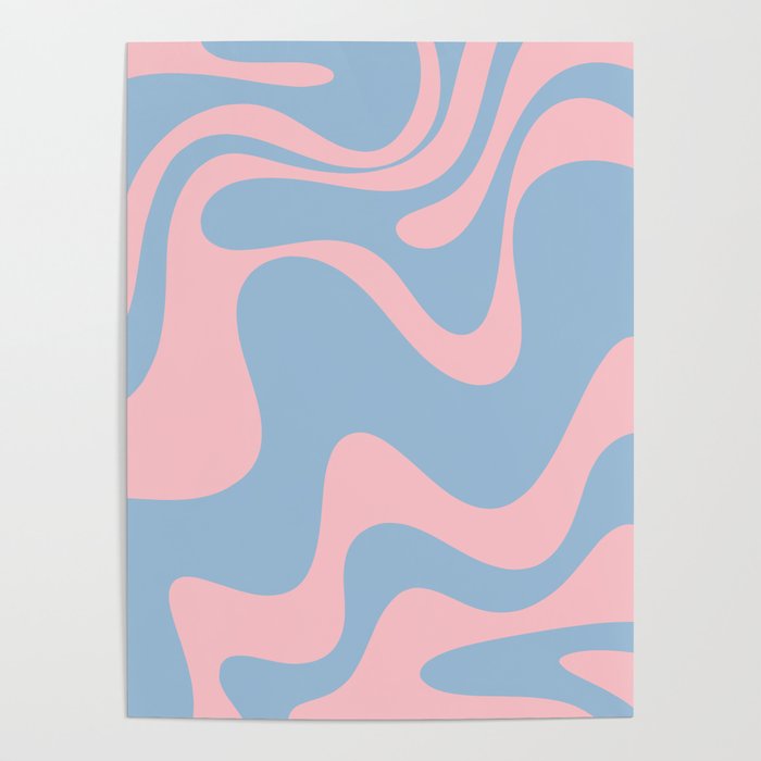 Retro Liquid Swirl Abstract 2 in Pastel Pink and Light Blue Poster Gallery Image 4