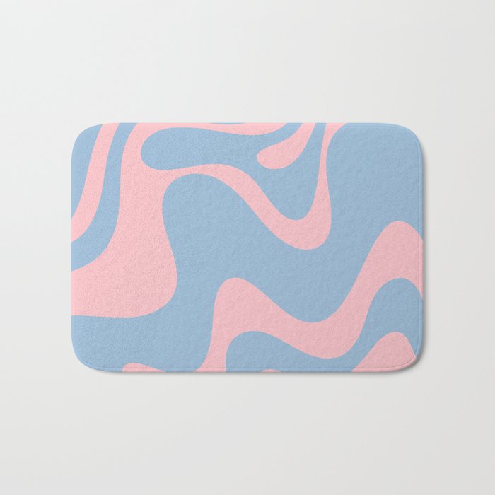 Retro Liquid Swirl Abstract 2 in Pastel Pink and Light Blue Bath Mat Gallery Image 1
