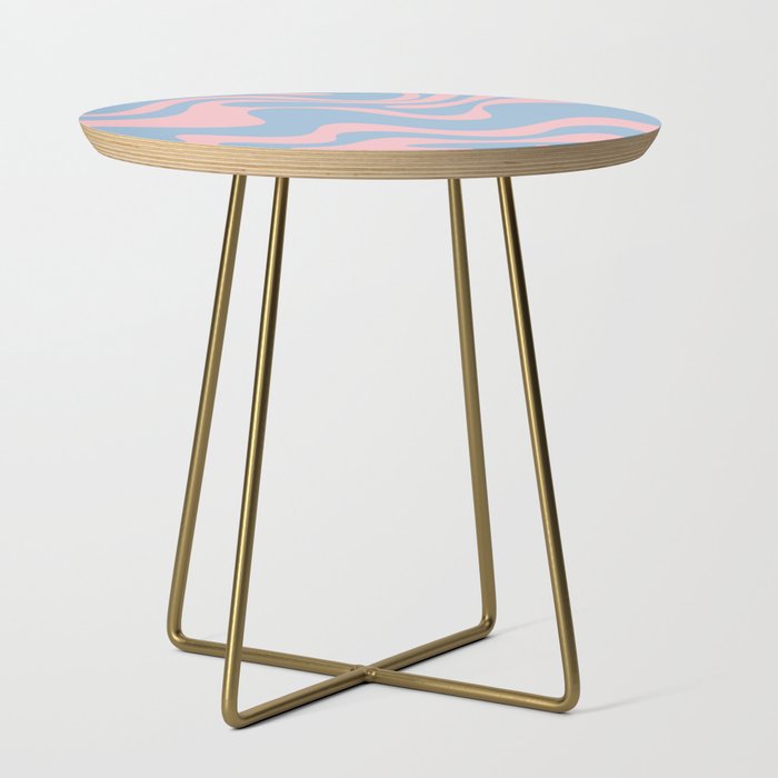 Retro Liquid Swirl Abstract 2 in Pastel Pink and Light Blue Side Table Gallery Image 1