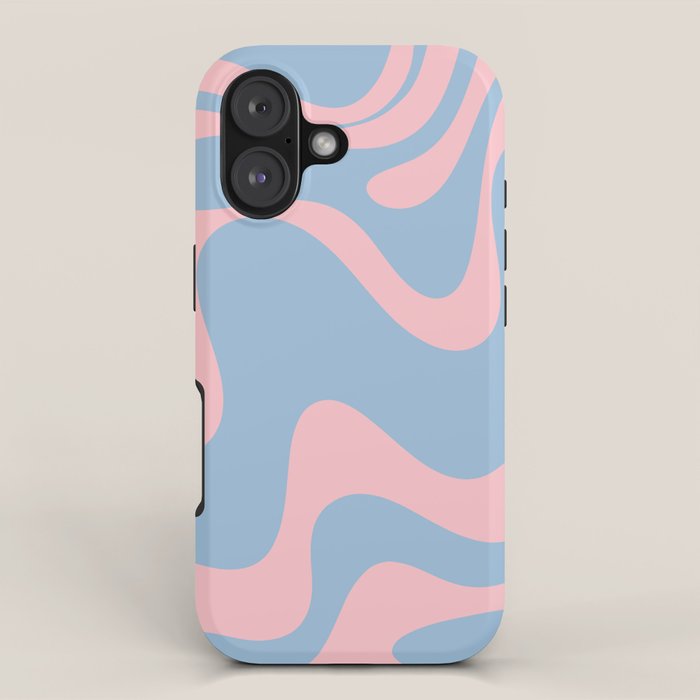 Retro Liquid Swirl Abstract 2 in Pastel Pink and Light Blue iPhone Case Gallery Image 1
