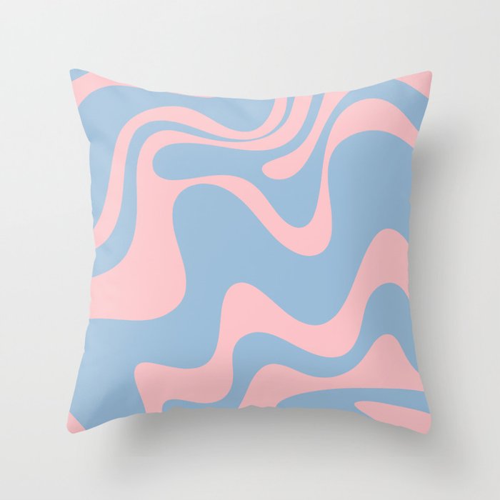 Retro Liquid Swirl Abstract 2 in Pastel Pink and Light Blue Throw Pillow Gallery Image 1
