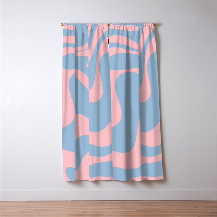 Retro Liquid Swirl Abstract 2 in Pastel Pink and Light Blue Window Curtain Gallery Image 3