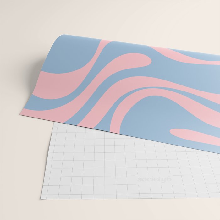 Retro Liquid Swirl Abstract 2 in Pastel Pink and Light Blue Wrapping Paper Gallery Image 2