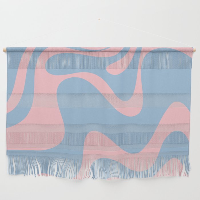 Retro Liquid Swirl Abstract 2 in Pastel Pink and Light Blue Wall Hanging Gallery Image 1