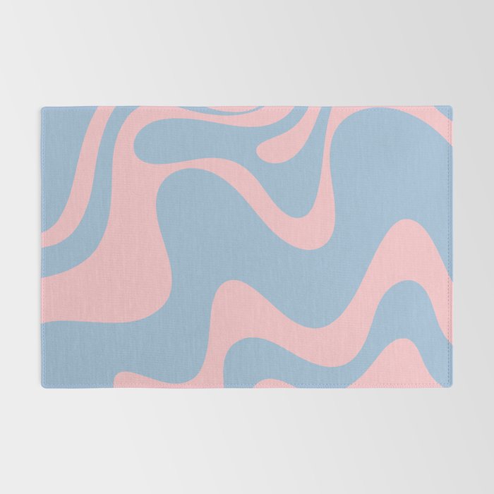Retro Liquid Swirl Abstract 2 in Pastel Pink and Light Blue Rug Gallery Image 2