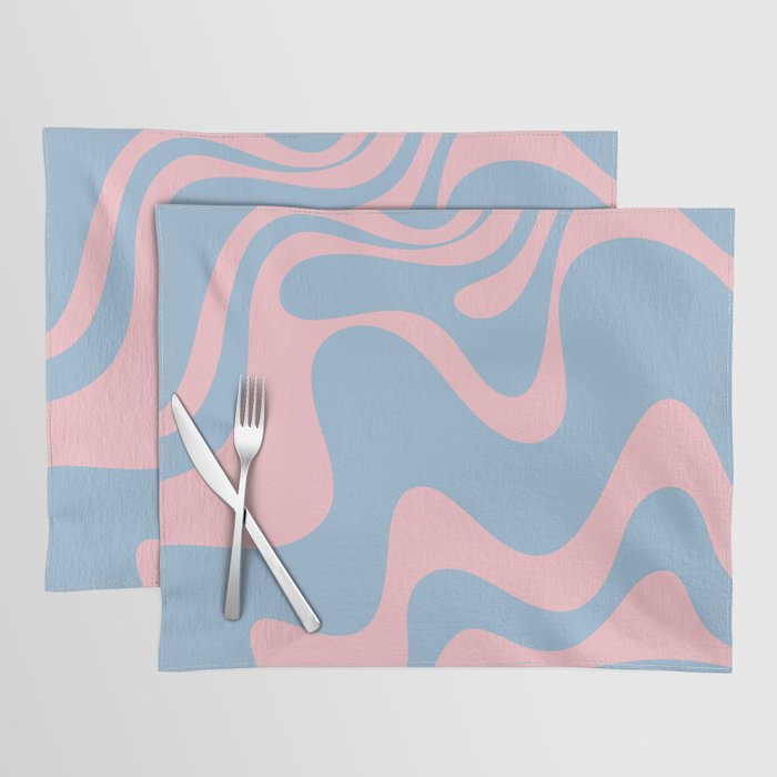 Retro Liquid Swirl Abstract 2 in Pastel Pink and Light Blue Placemat Gallery Image 1