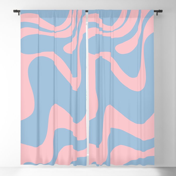 Retro Liquid Swirl Abstract 2 in Pastel Pink and Light Blue Window Curtain Gallery Image 5