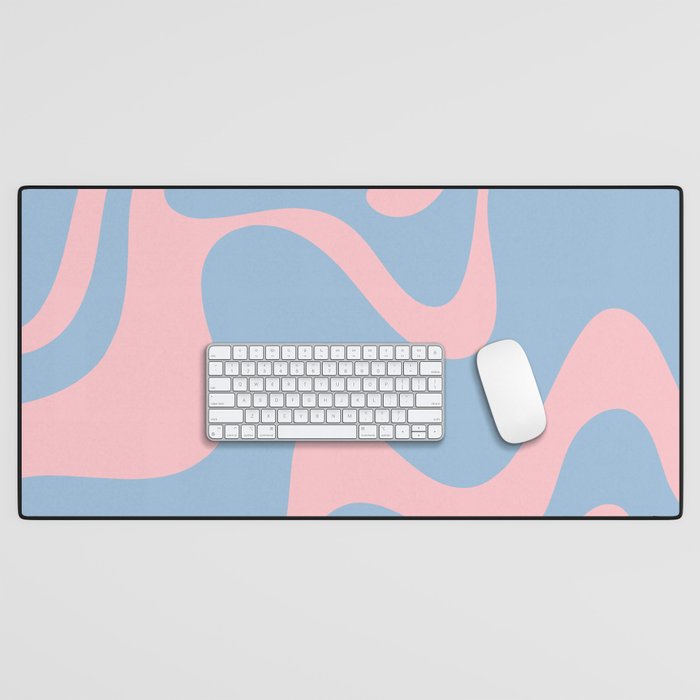 Retro Liquid Swirl Abstract 2 in Pastel Pink and Light Blue Desk Mat Gallery Image 1