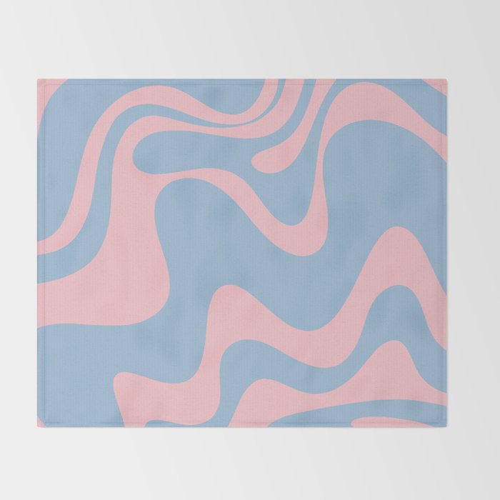 Retro Liquid Swirl Abstract 2 in Pastel Pink and Light Blue Throw Blanket Gallery Image 2