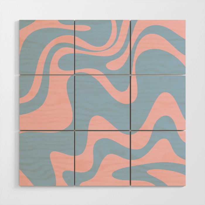 Retro Liquid Swirl Abstract 2 in Pastel Pink and Light Blue Wood Wall Art Gallery Image 1