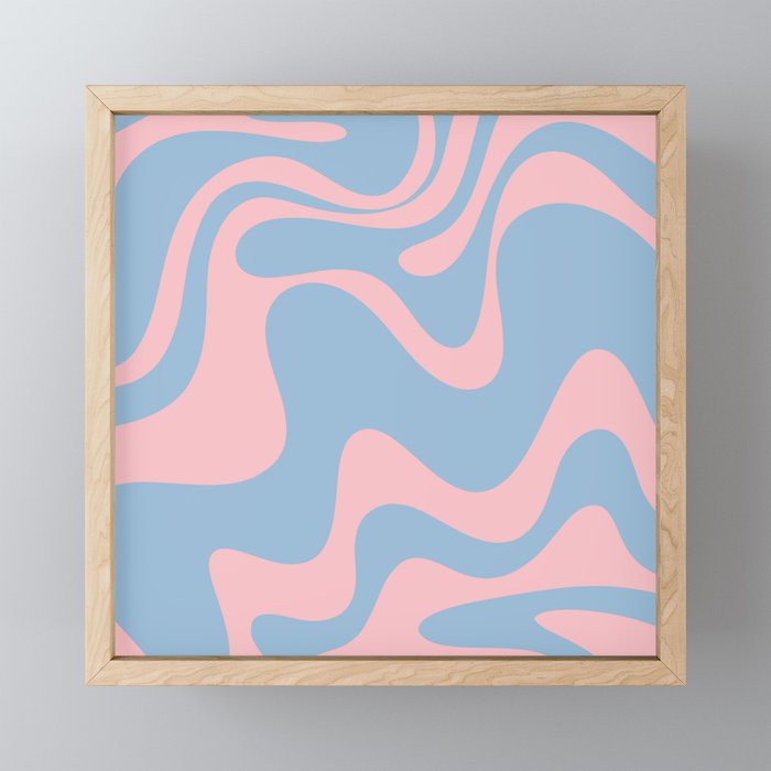 Retro Liquid Swirl Abstract 2 in Pastel Pink and Light Blue Mini Art Print Gallery Image 1