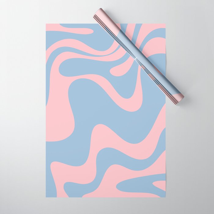 Retro Liquid Swirl Abstract 2 in Pastel Pink and Light Blue Wrapping Paper Gallery Image 1