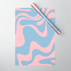 Retro Liquid Swirl Abstract 2 in Pastel Pink and Light Blue Wrapping Paper Gallery Image 1