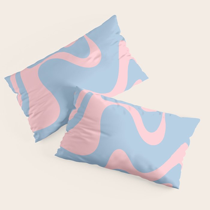 Retro Liquid Swirl Abstract 2 in Pastel Pink and Light Blue Pillow Sham Gallery Image 2