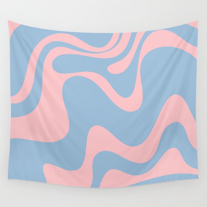 Retro Liquid Swirl Abstract 2 in Pastel Pink and Light Blue Wall Tapestry Gallery Image 4