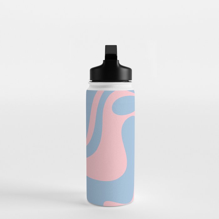 Retro Liquid Swirl Abstract 2 in Pastel Pink and Light Blue Water Bottle Gallery Image 3