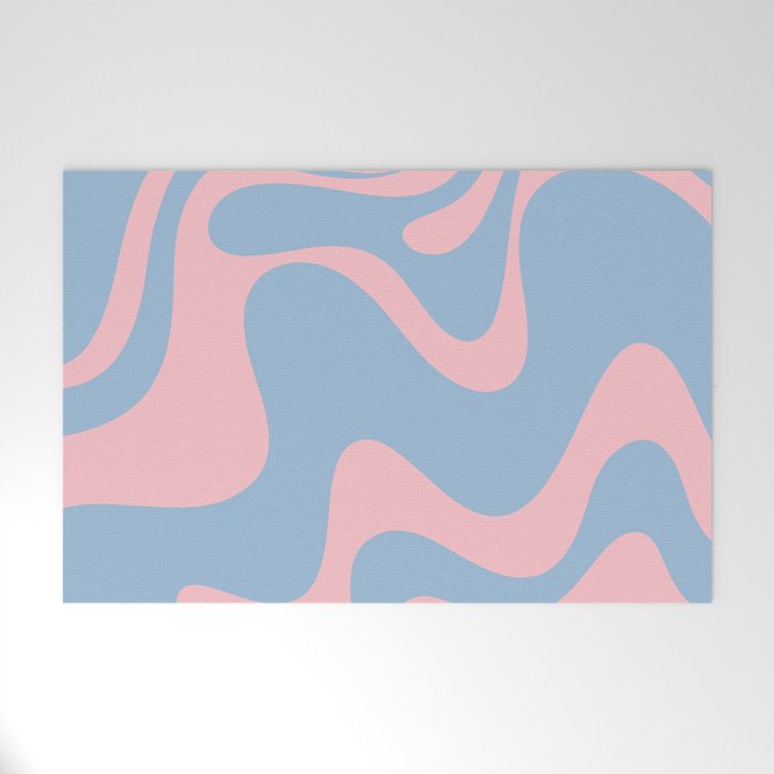 Retro Liquid Swirl Abstract 2 in Pastel Pink and Light Blue Welcome Mat Gallery Image 1