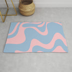 Retro Liquid Swirl Abstract 2 in Pastel Pink and Light Blue Rug Gallery Image 1