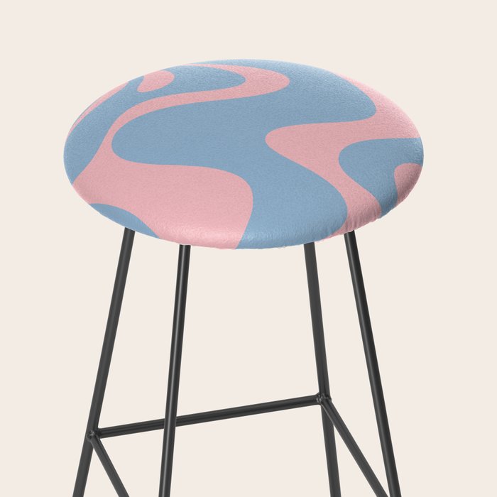 Retro Liquid Swirl Abstract 2 in Pastel Pink and Light Blue Stool Gallery Image 2