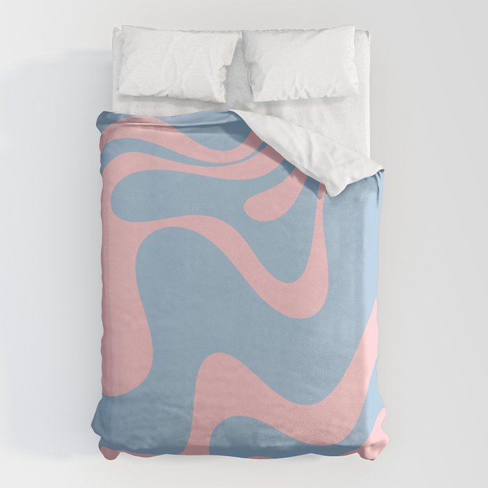 Retro Liquid Swirl Abstract 2 in Pastel Pink and Light Blue Duvet Cover Gallery Image 6