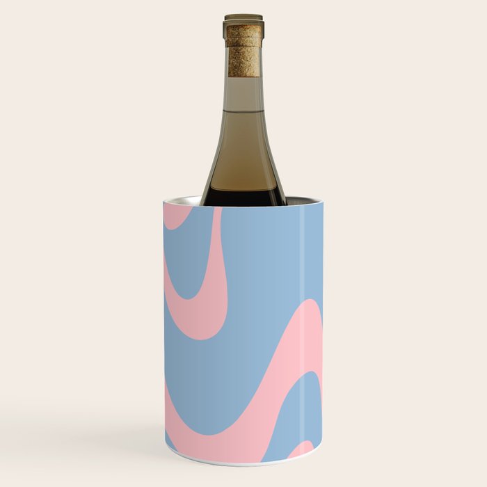 Retro Liquid Swirl Abstract 2 in Pastel Pink and Light Blue Wine Chiller Gallery Image 3