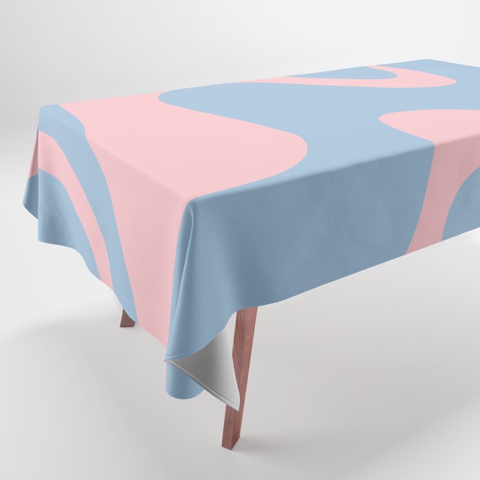 Retro Liquid Swirl Abstract 2 in Pastel Pink and Light Blue Tablecloth Gallery Image 1