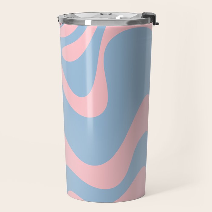 Retro Liquid Swirl Abstract 2 in Pastel Pink and Light Blue Travel Mug Gallery Image 2