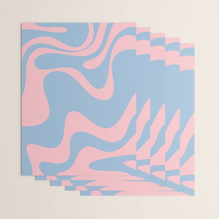 Retro Liquid Swirl Abstract 2 in Pastel Pink and Light Blue Wrapping Paper Gallery Image 3