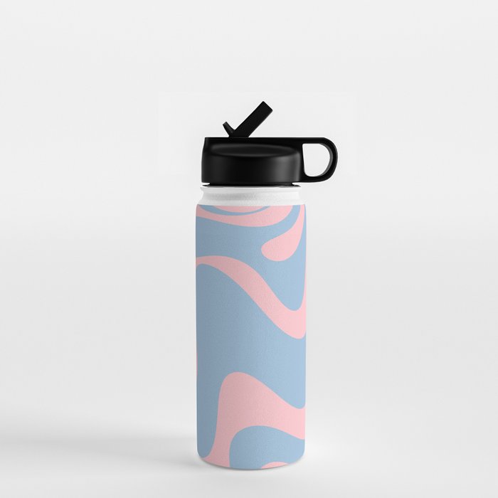 Retro Liquid Swirl Abstract 2 in Pastel Pink and Light Blue Water Bottle Gallery Image 1