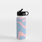 Retro Liquid Swirl Abstract 2 in Pastel Pink and Light Blue Water Bottle Gallery Image 1