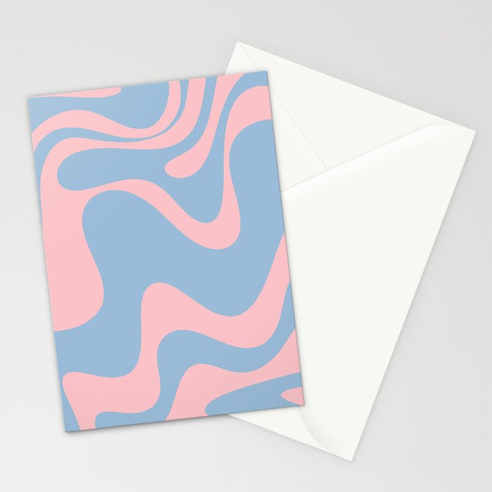 Retro Liquid Swirl Abstract 2 in Pastel Pink and Light Blue Stationery Card Gallery Image 2