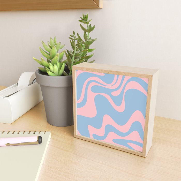 Retro Liquid Swirl Abstract 2 in Pastel Pink and Light Blue Mini Art Print Gallery Image 2