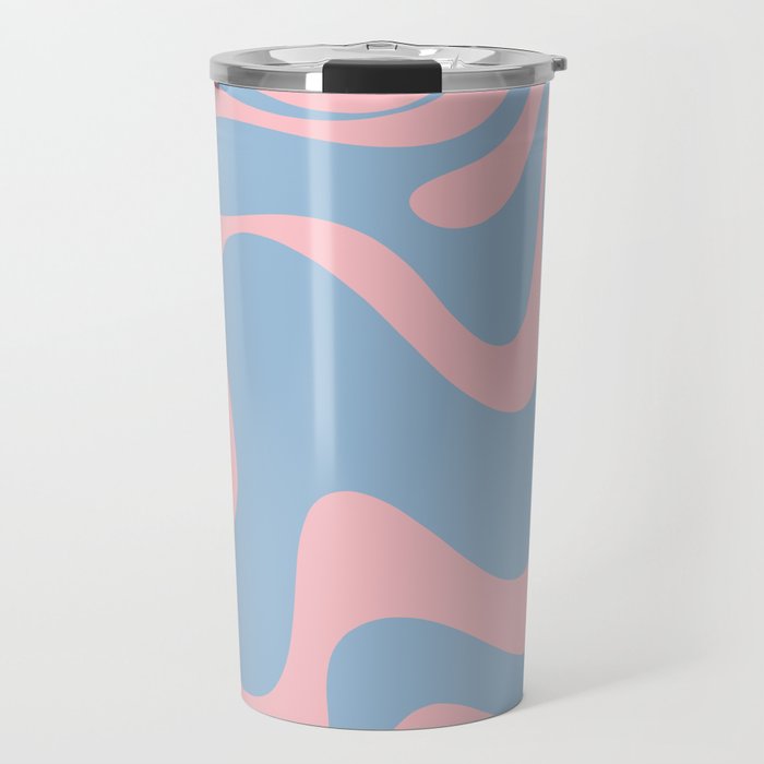 Retro Liquid Swirl Abstract 2 in Pastel Pink and Light Blue Travel Mug Gallery Image 1