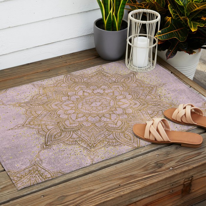 Boho sparkling mandala - rose gold Outdoor Rug Gallery Image 2